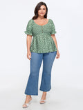 Floral Print Shirred Fit And Flare Blouse