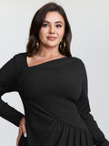 Asymmetrical Neckline Draped Knit Midi Dress