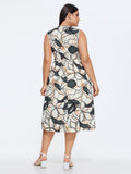 Floral Geometric Print Ruched Pockets Midi Dress
