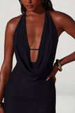 Plunge Cowl Neck Floor Length Dress in Black