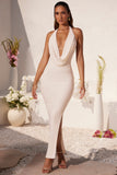 Plunge Cowl Neck Floor Length Dress in Ivory