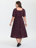Micro Floral Shirred Bodice Midi Dress