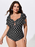 Sarong Set Polka Dot Print One-Piece Swimsuit