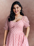Sheer Romantic Flocking Back-Tie Midi Dress