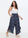Colorful Floral Print Shirred Waist Ruffled Pants