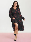 Fall in Love Print Shirred Waist Midi Dress