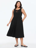 Stretchy Lace Cut-Out Pockets Midi Dress