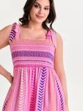 Supersoft Sweet Striped Print Shoulder-Tie Maxi Dress