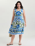 Large Floral Print Pockets Rayon Midi Dress