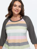 Supersoft Stretchy Striped Print Raglan Sleeve T-Shirt