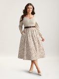 Ditsy Floral Patchwork Texture Midi Dress