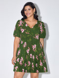 Floral Print Pleated V-Neck Mini Dress