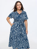 Zebra Print Waist-Tie Midi Shirt Dress
