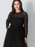 Mock Neck Sheer Stretchy Midi Dress