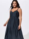 Linen Blend Breathable Pleated Flowy Midi Dress