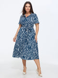 Zebra Print Waist-Tie Midi Shirt Dress