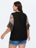 Stretchy Floral Print Ruffled Knit Top