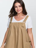 Cotton Adjustable Pockets Overall Maxi Dress
