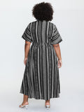 Solid Geometric Dolman Sleeve Pocket Shirred Split Hem Dress
