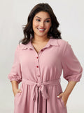 Layered Pleated Waist-Tie Shirt Dress