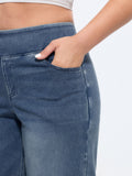 Stretchy Pull-On Wide-Leg Jeans