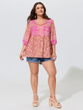 Color Block Paisley Print Babydoll Blouse