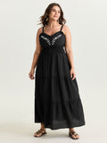 Supersoft Embroidered Neckline Shirred Tiered Maxi Dress