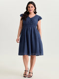 Cotton Textured Wrap Neckline Layered Sleeve Mini Dress