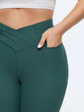 Stretchy Overlap Waist Textured Pocket Leggings