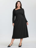 Asymmetrical Neckline Draped Knit Midi Dress