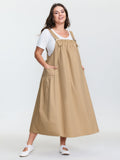Cotton Adjustable Pockets Overall Maxi Dress