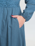 Lace Trim Shirred Pocket Maxi Dress