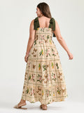 Tropical Collage Print Shoulder Tie Maxi Dress