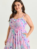 Soft Floral Mesh Print Flowy Maxi Dress
