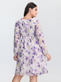 Artistic Floral Print Pleated Waist Mini Dress