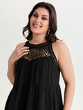Sheer Lace Halter Neckline Tiered Mini Dress