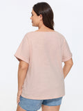 Cotton Lace Neckline Casual Plain T-Shirt