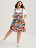 Floral Print Textured Overall Straps Dress