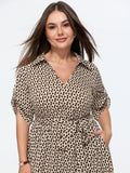 Geometric Print Collared Knit Midi Dress