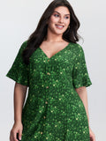 Four Leaf Clover Print Button Mini Dress