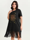 Sunkissed Print Fringe Hem T-Shirt Midi Dress