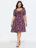 Floral Print Sweetheart Neckline Mini Dress
