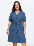 Knotted Front Textured Button Mini Dress