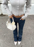 Charismatic Low Rise Flared Jeans Dark Pinstripe