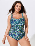 Sheer Sarong Two-Piece Ruched Print One-Piece Swim