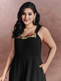 Floral Embroidered Neckline Built-in Bottoms Mini Dress