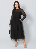Mock Neck Sheer Stretchy Midi Dress