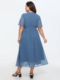 Textured Wrap Ruffled Front Midi Dress