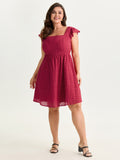 Cotton Textured Flutter Sleeve Mini Dress