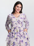 Artistic Floral Print Pleated Waist Mini Dress